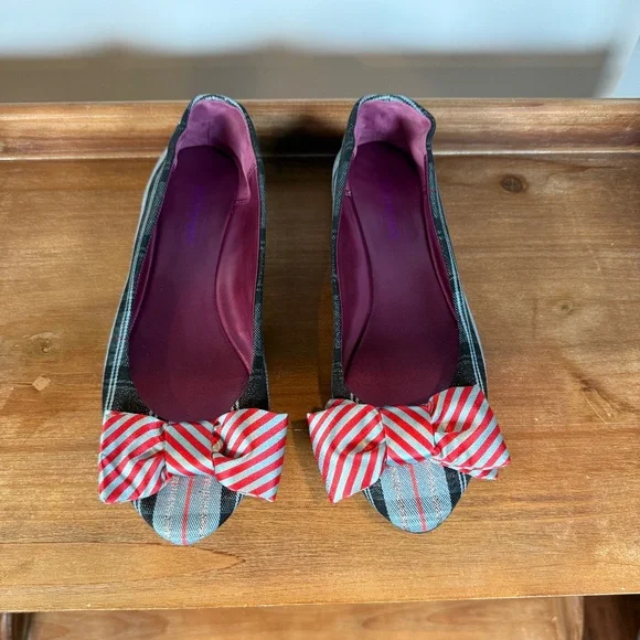 COACH Cambria Poppy Bow Plaid Tartan Flats Size 9 - Picture 1 of 5